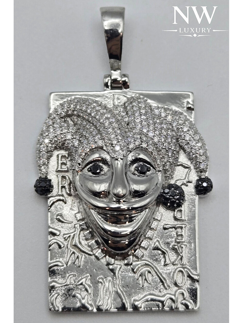 NEW Solid 925 Sterling Silver Joker Playing Card Pendant 4.0 CTW MOISSANITE Iced